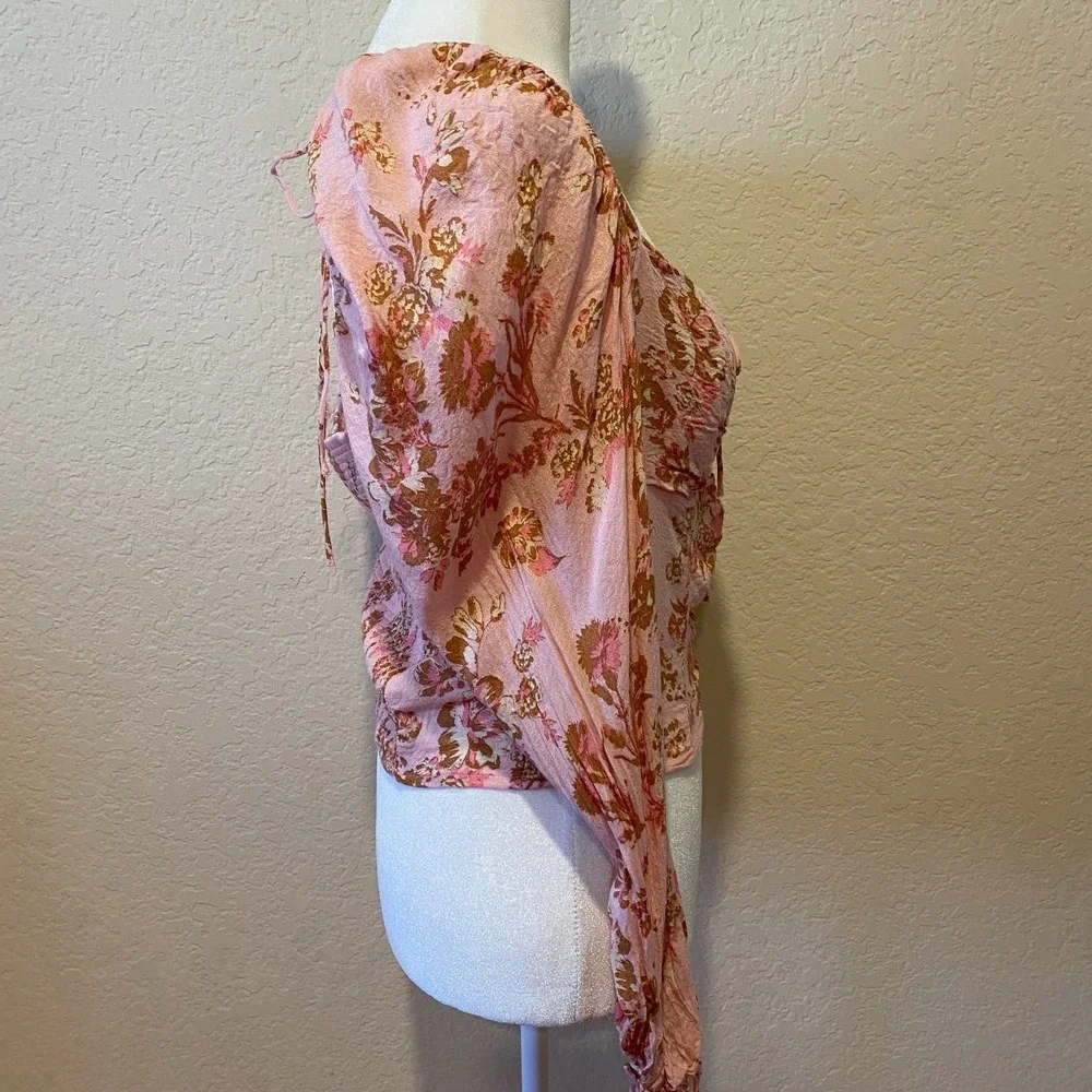 Free People Hilary Floral Top Pink Sz M Smocked Feminine Babydoll Coquette
